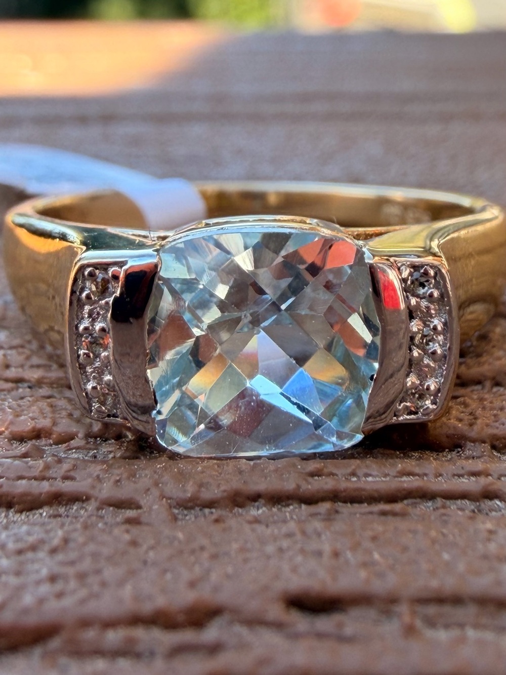 1.82 CTW Blue & White Topaz 14K Gold Over Sterling Silver Ring Size 7
